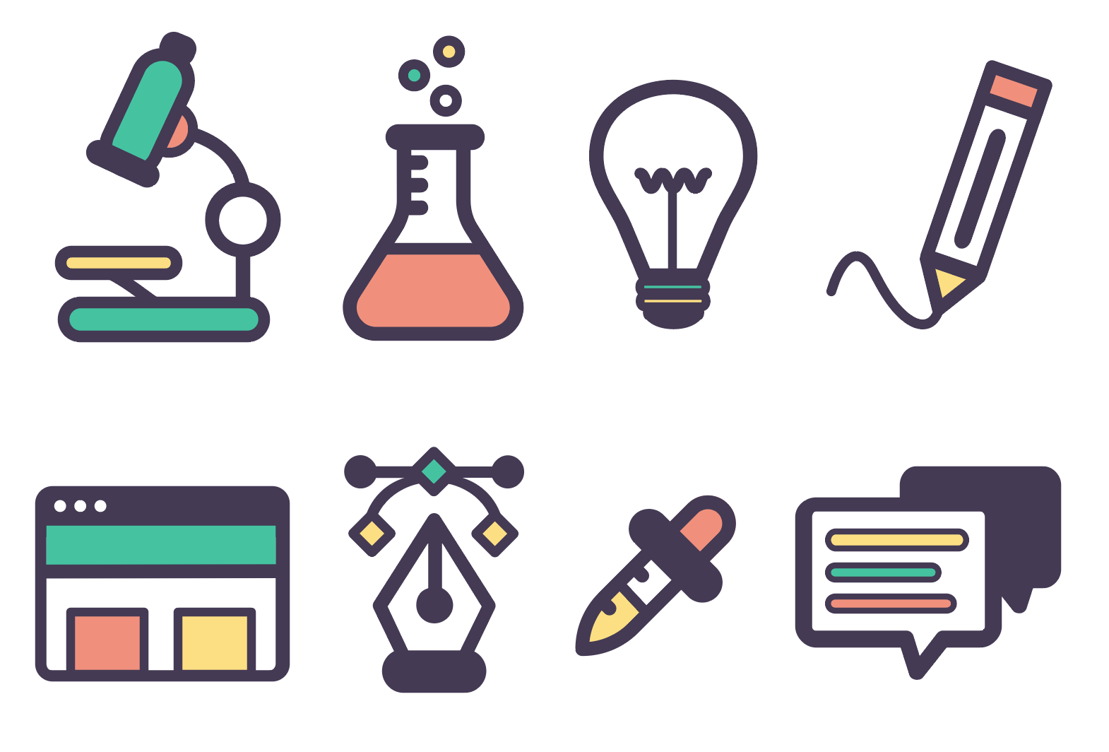 Illustrations of icons representing various design tasks